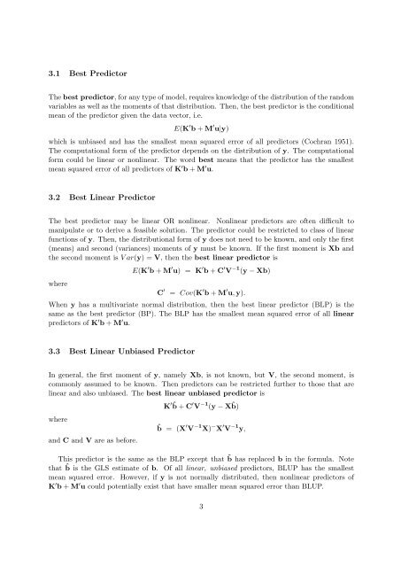 Prediction Theory 1 Introduction 2 General Linear Mixed Model