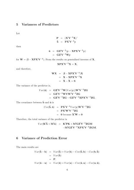 Prediction Theory 1 Introduction 2 General Linear Mixed Model