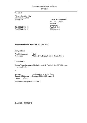Commission paritaire de confiance TARMED PrÃ©sident: FÃ¼rsprecher ...