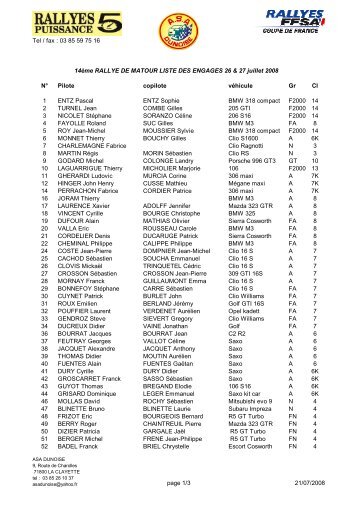 Liste des engagÃ©s (PDF - 310 Ko) - Est Rallye