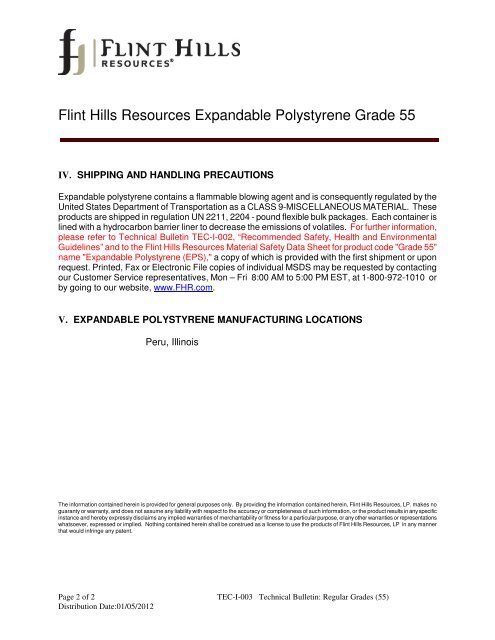 Flint Hills Resources Expandable Polystyrene Grade 55