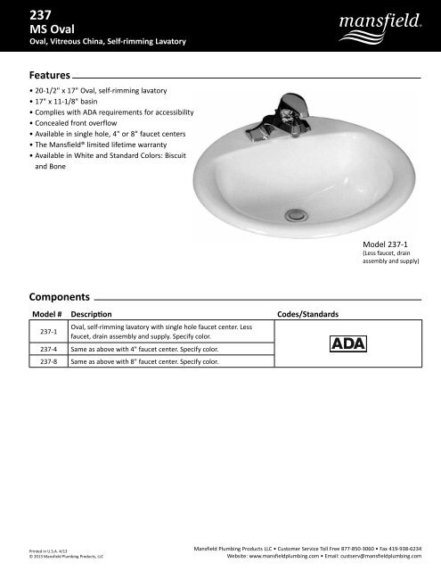 Spec Sheet (440 KB) - Mansfield