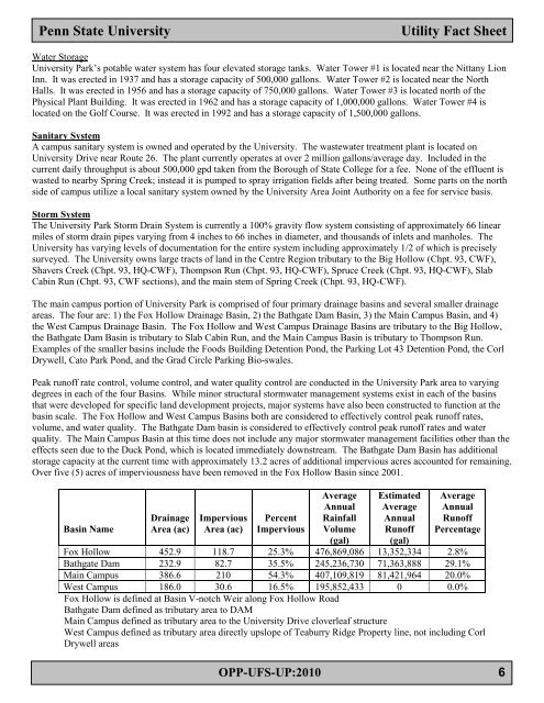 Utility Fact Sheet - Office of Physical Plant - Penn State University