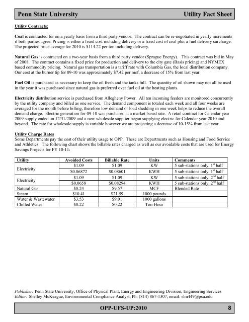 Utility Fact Sheet - Office of Physical Plant - Penn State University