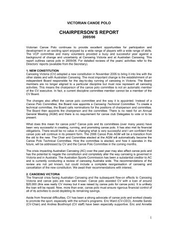 Chairperson's Report 2005/2006 - Canoeing Victoria - Australian ...