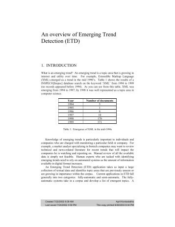 An overview of Emerging Trend Detection (ETD) - Webpages Ursinus