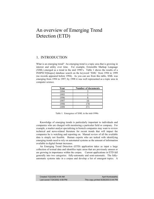 An overview of Emerging Trend Detection (ETD) - Webpages Ursinus