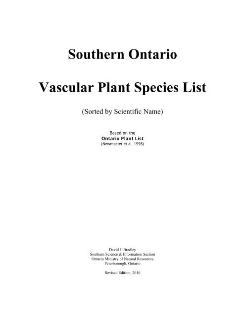 Species list - Conservation Ontario