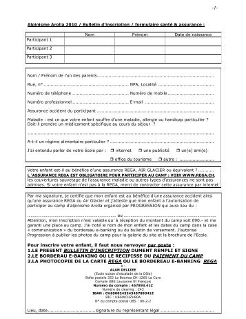 Bulletin inscription Arolla / 10-15 ans - Ecole suisse d'escalade de la ...