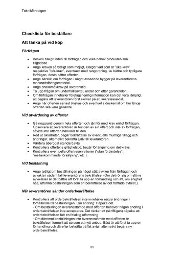 Checklista fÃ¶r bestÃ¤llare Att tÃ¤nka pÃ¥ vid kÃ¶p - TeknikfÃ¶retagen