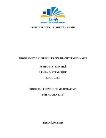 programi i lÃ«ndÃ«s: matematikÃ« - Instituti i Zhvillimit te Arsimit