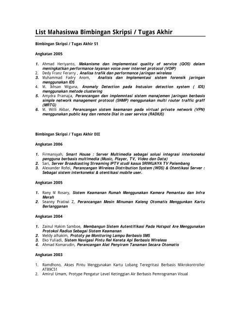List Mahasiswa Bimbingan Skripsi / Tugas Akhir