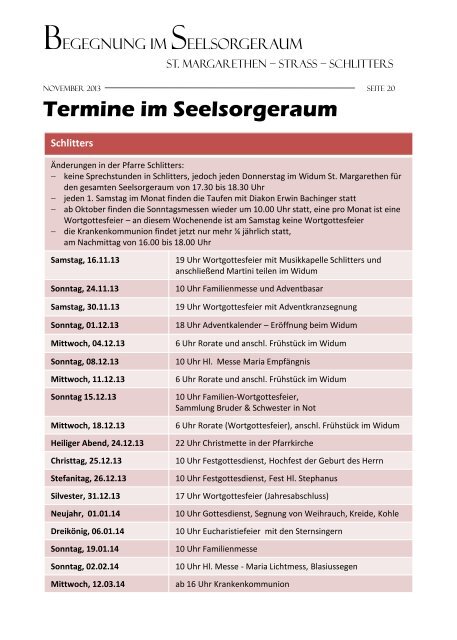 Termine im Seelsorgeraum - Friday News