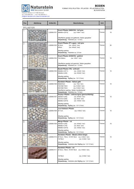 Preisliste - Endkunde BODEN - MM Naturstein GmbH