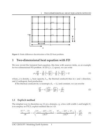 1 Two-dimensional heat equation with FD - USC Geodynamics