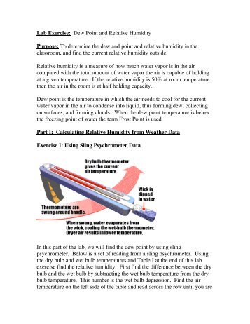 Lab Exercise: Dew Point and Relative Humidity Purpose: To ...