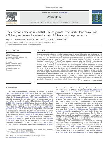 The effect of temperature and fish size on growth, feed intake, food ...