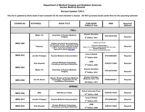 Nuclear Medicine Fall Semester Booklist