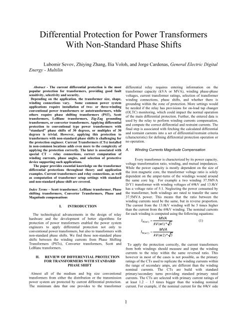 Differential Protection for Power Transformers With Non-Standard ...