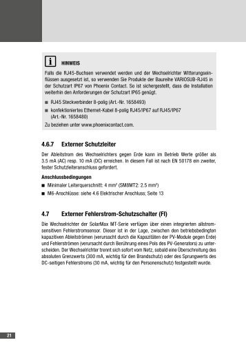 4.6.7 Externer Schutzleiter 4.7 Externer Fehlerstrom ... - Solvatec