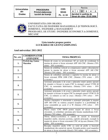 Teme pentru Proiecte de diploma IEDM - Facultatea de Inginerie ...