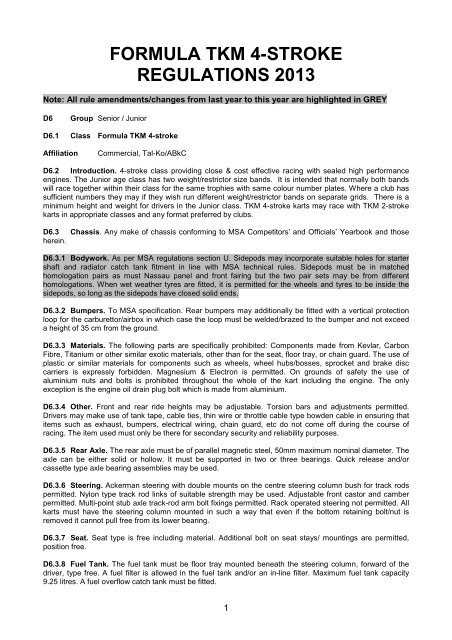 FORMULA TKM 4-STROKE REGULATIONS 2013 - Tal-Ko