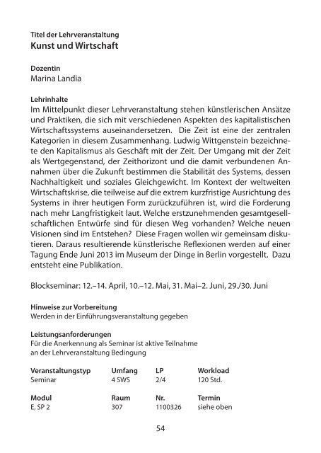 Vorlesungsverzeichnis SS 2013 - Institut fÃ¼r Kunst im Kontext