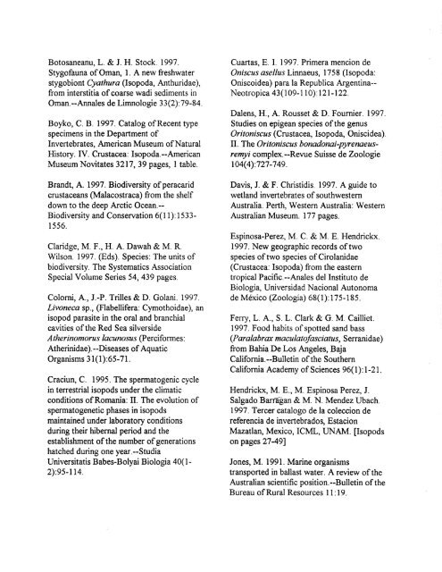 Isopod Newsletter 30 - Department of Invertebrate Zoology ...