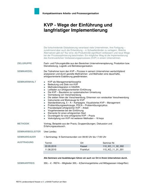 KVP - Wege der EinfÃ¼hrung und langfristiger ... - REFA Hessen eV