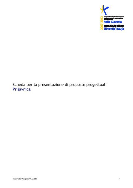 Scheda per la presentazione di proposte progettuali Prijavnica
