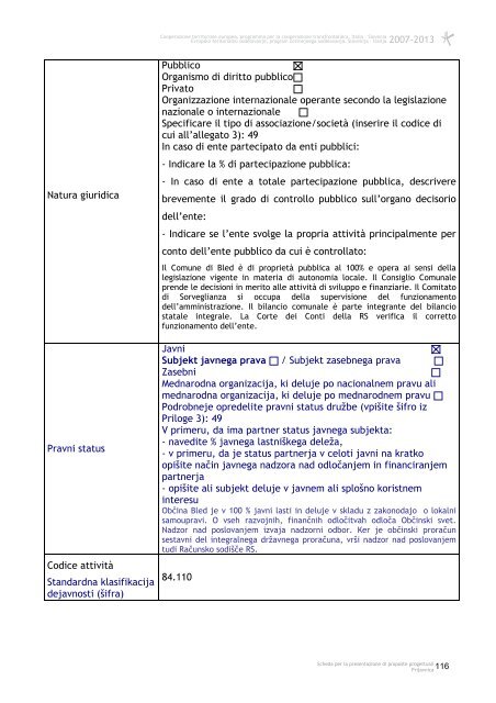 Scheda per la presentazione di proposte progettuali Prijavnica