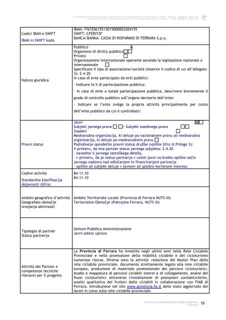 Scheda per la presentazione di proposte progettuali Prijavnica