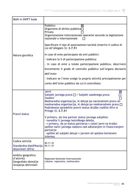 Scheda per la presentazione di proposte progettuali Prijavnica