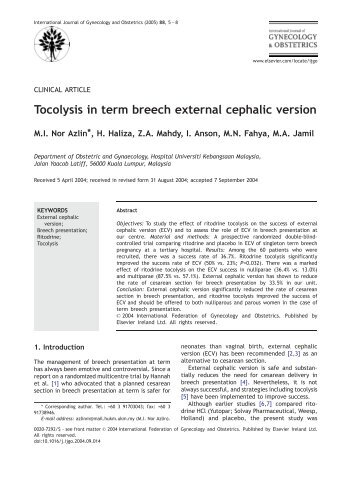 Tocolysis in term breech external cephalic version - Rima