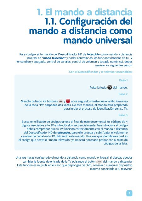 2. Tabla cÃ³digos configuraciÃ³n mando universal - Telecable