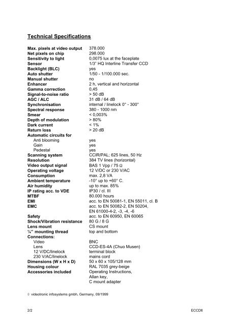 Product Information 1/3â CCD Cameras (Mono) With 384 TV ... - Altram