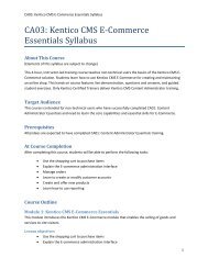 CA03: Kentico CMS E-Commerce Essentials Syllabus