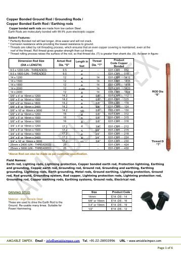 Page 1 of 6 Copper Bonded Ground Rod ... - Amiable Impex