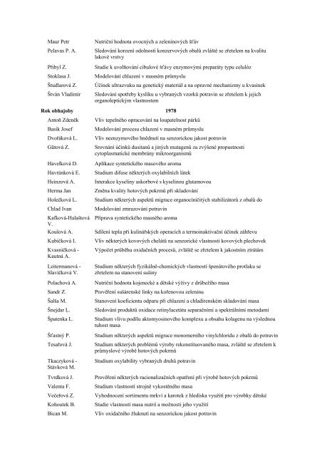 Seznam absolventů a témat diplomových prací řešených na ústavu