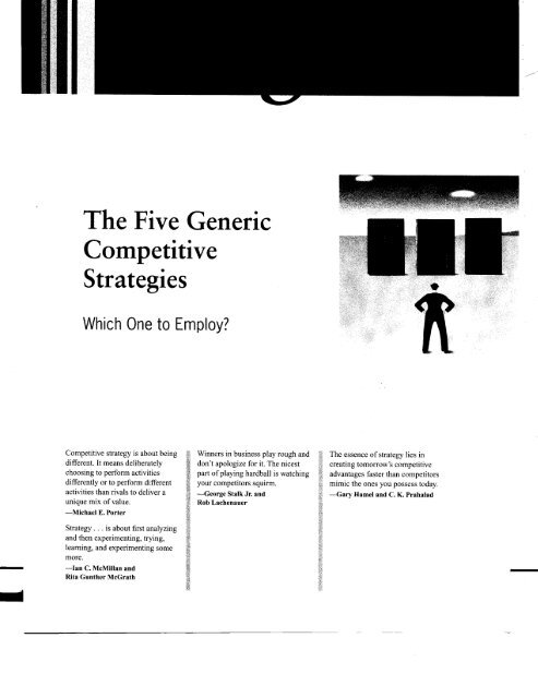 Generic (Competitive) Strategies