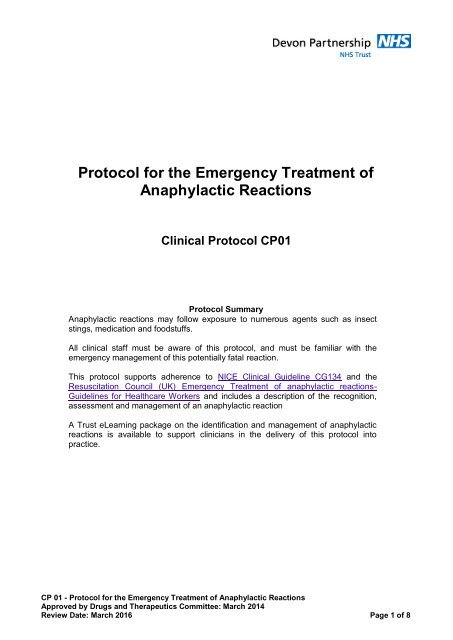 CP01 Emergency Treatment of Anaphylactic Reactions - Devon ...