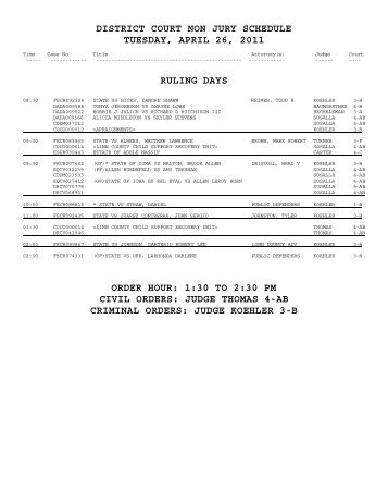 district court non jury schedule tuesday, april 26, 2011 ruling days ...