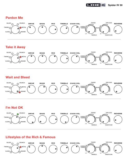 Spider IV 30 Song Settings - Line 6