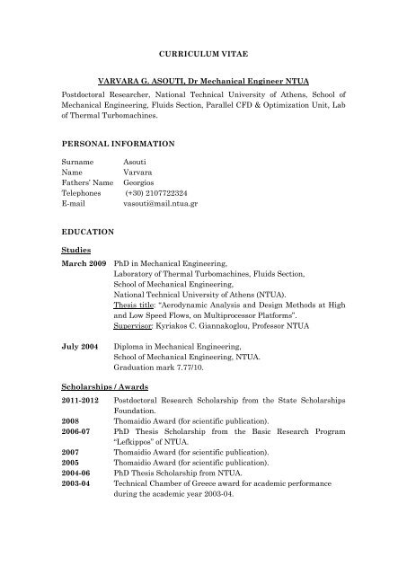 CURRICULUM VITAE VARVARA G. ASOUTI, Dr Mechanical ...