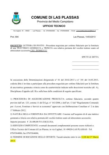 Lettera di invito - Comune di Las Plassas