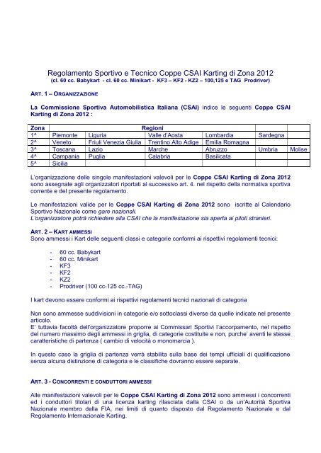 Regolamento Sportivo e Tecnico Coppe CSAI ... - ACI Sport Italia