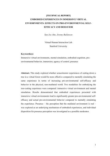 TECHNICAL REPORT - Virtual Human Interaction Lab - Stanford ...