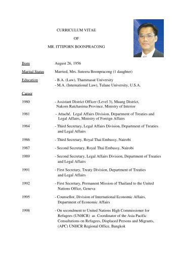 CURRICULUM VITAE OF MR. ITTIPORN BOONPRACONG Born ...