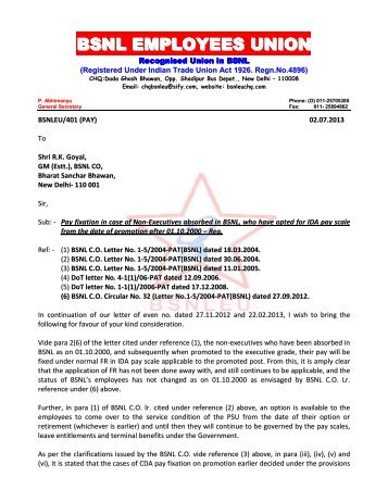 (Estt.) BSNL, on pay fixation in case of - BSNL Employees Union...