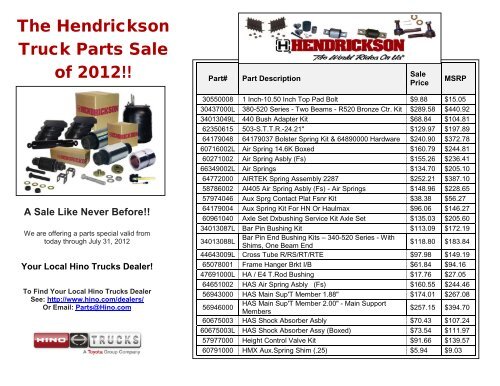 The Hendrickson Truck Parts Sale of 2012!! - Hino Trucks